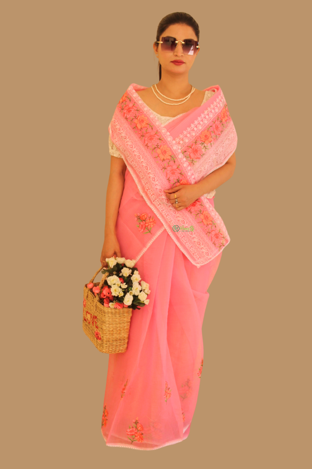 Anju Baby Pink Kota Doria saree