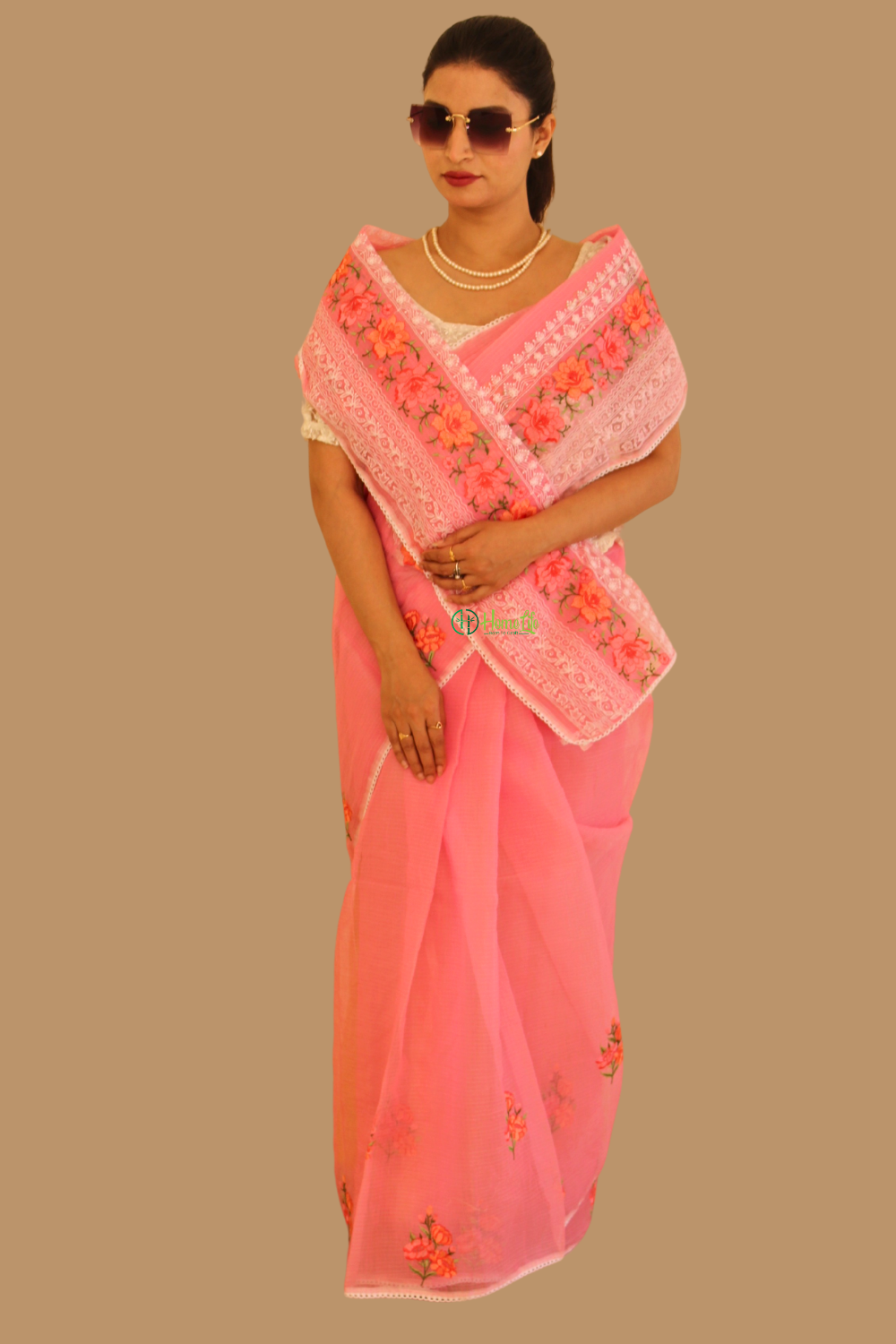 Anju Baby Pink Kota Doria saree