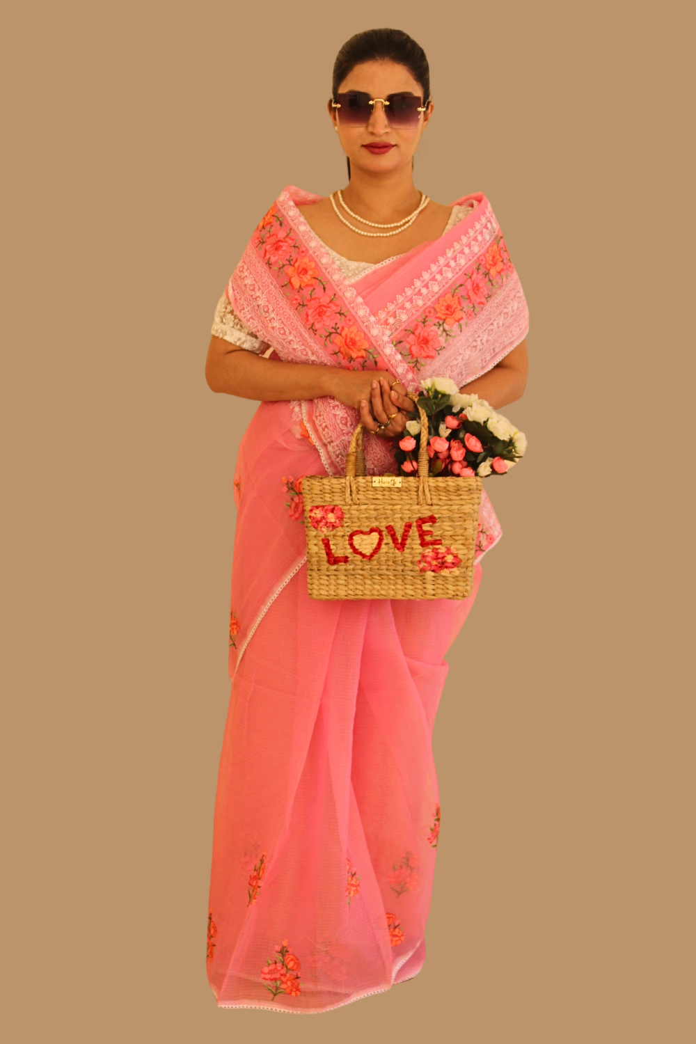 Anju Baby Pink Kota Doria saree