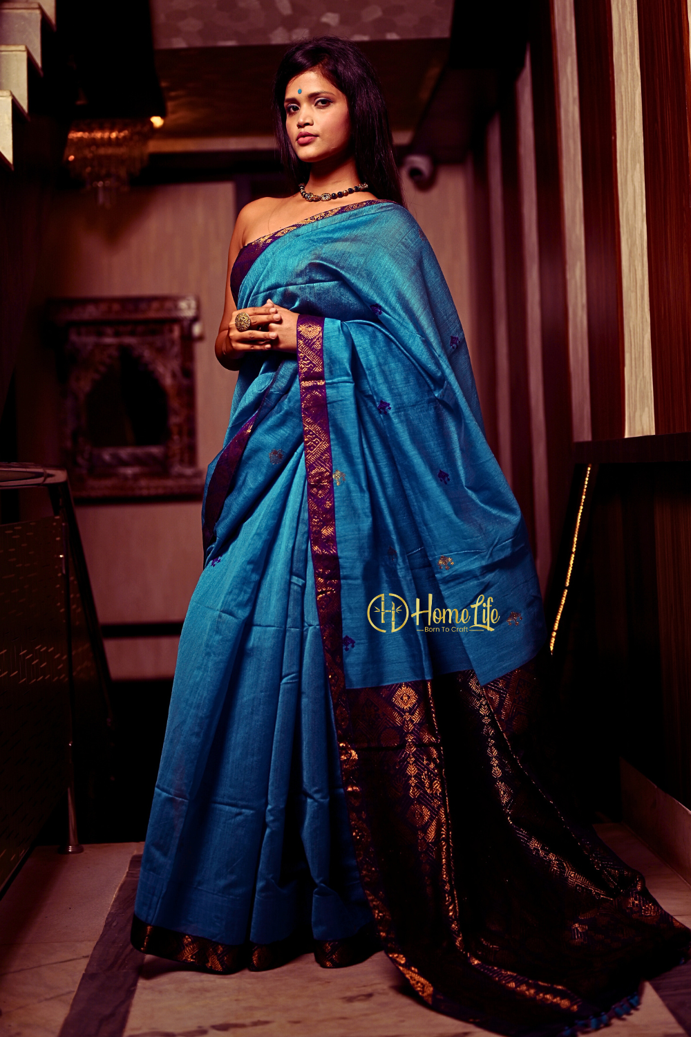 Royal Blue with Copper Color Pure Bengali Mul-Mul Cotton Saree –  BharatSthali