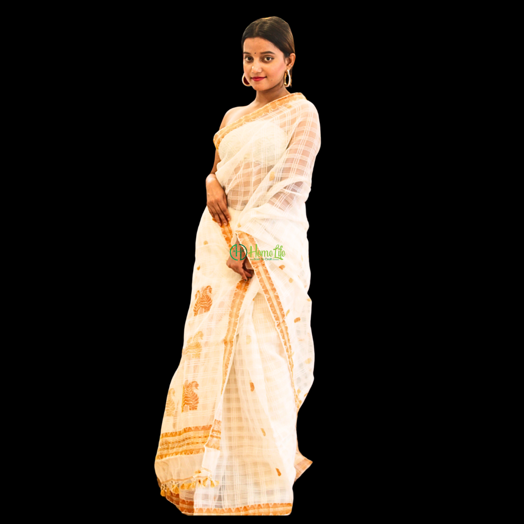 Assam Handloom Kesapat saree with golden zari