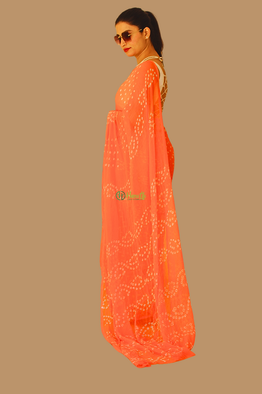 Bijli Orange Bandhej Saree