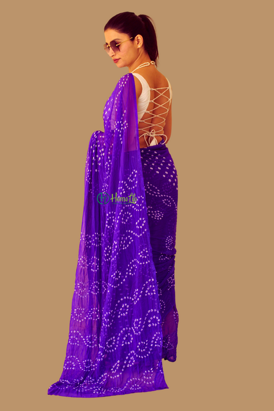 Bijli Neon Blue Bandhej Saree