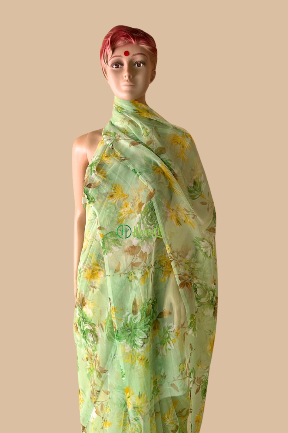 Pista green floral saree