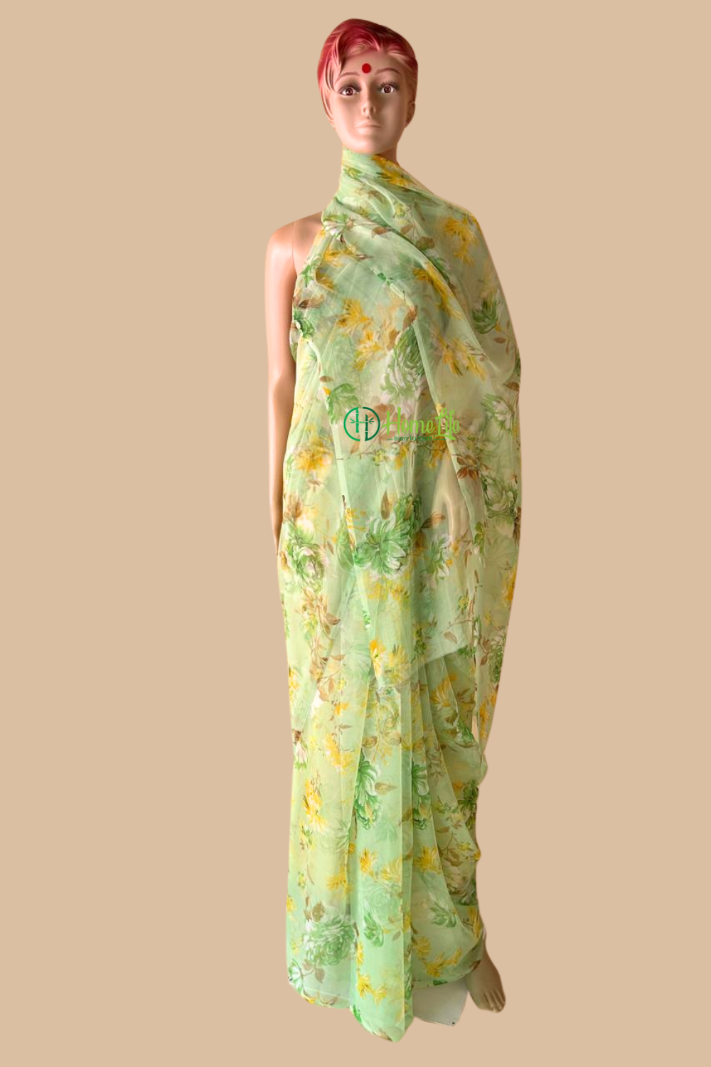 Pista green floral saree
