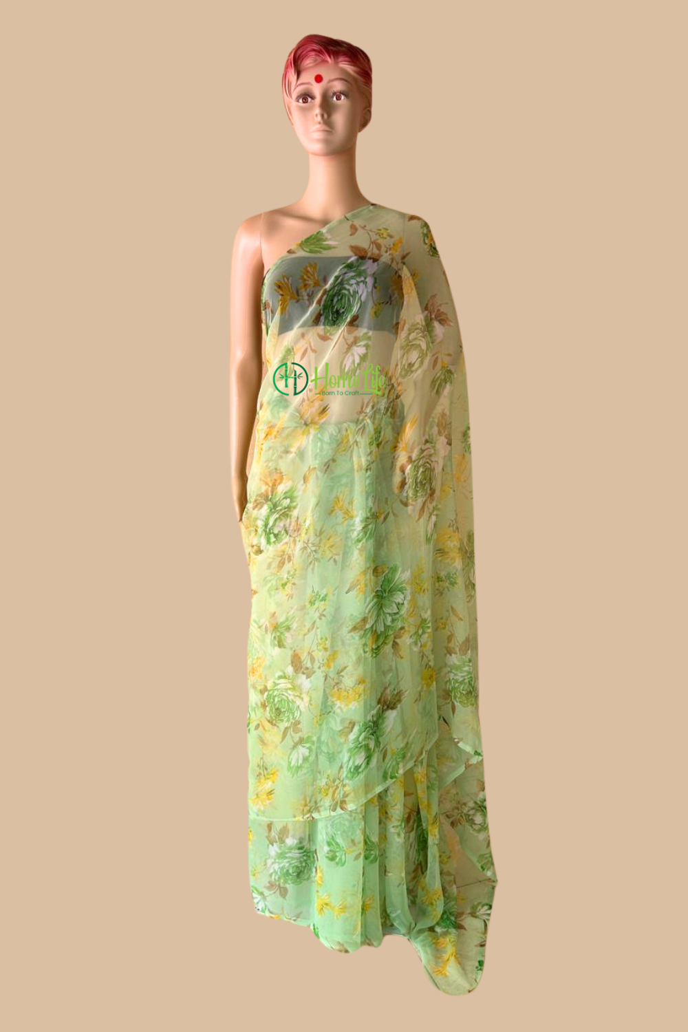 Pista green floral saree