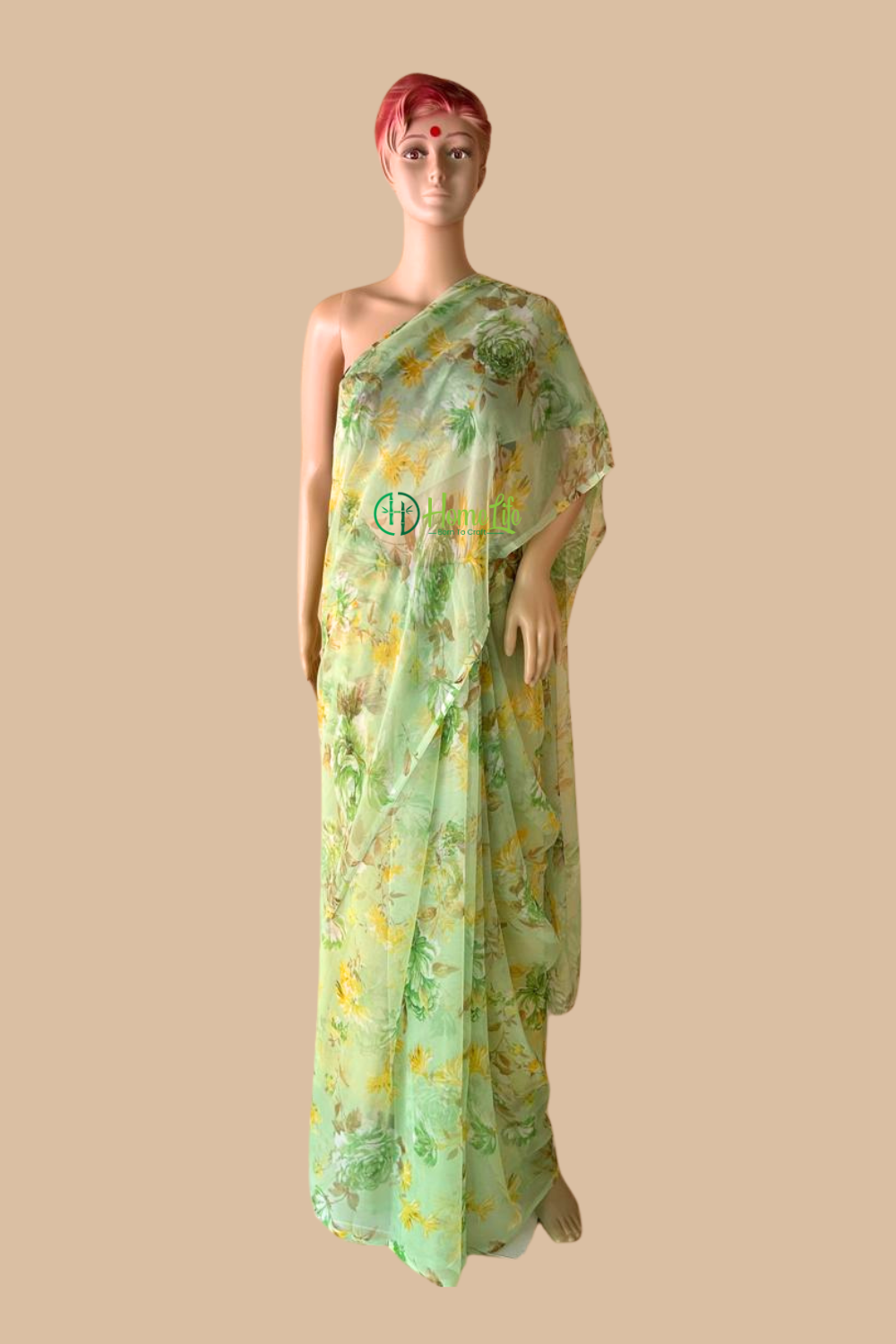 Pista green floral saree