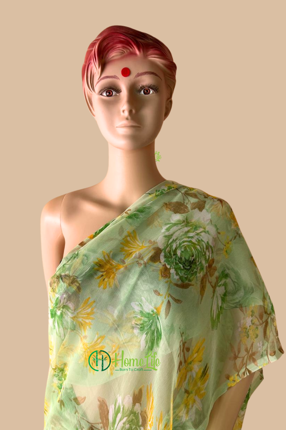 Pista green floral saree
