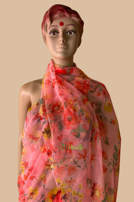 Peach pink floral saree