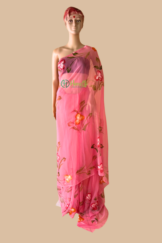 Ambika hand painted georgette saree