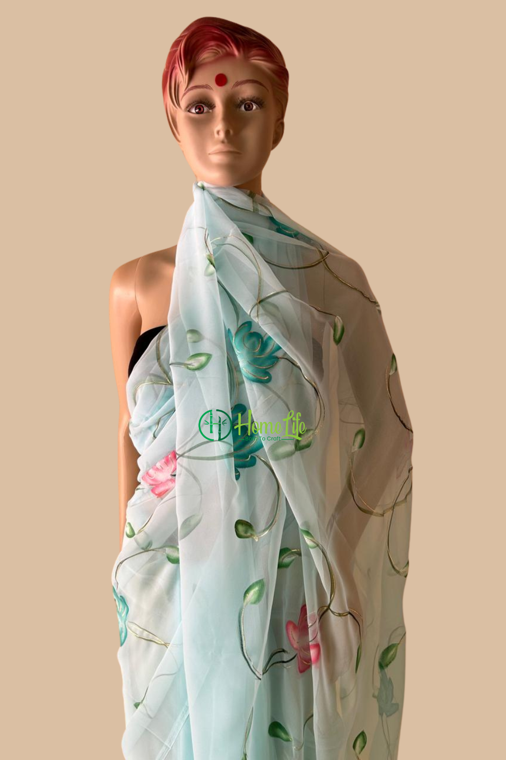 Aruna powder blue hand painted georgette saree