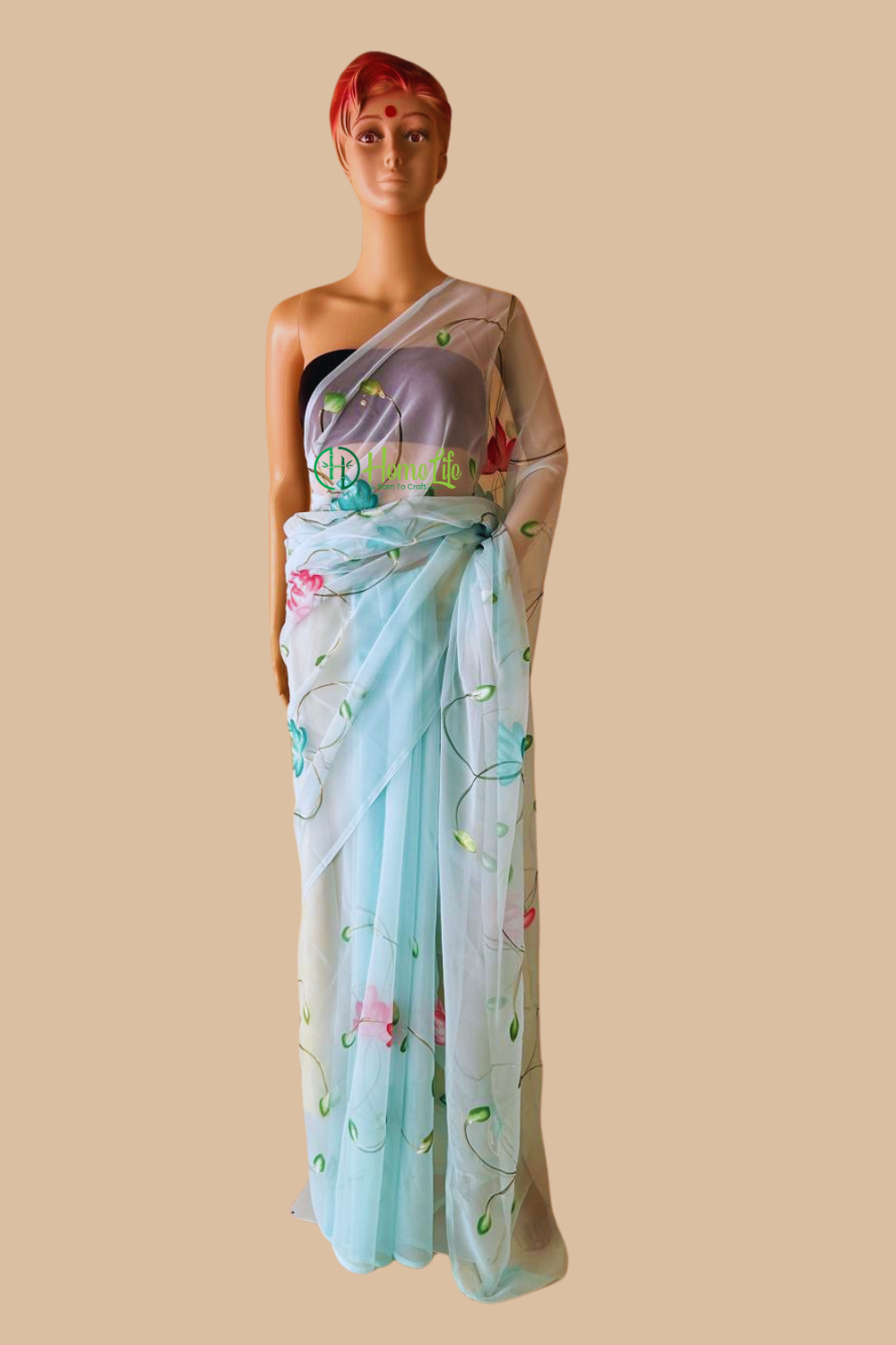 Aruna powder blue hand painted georgette saree