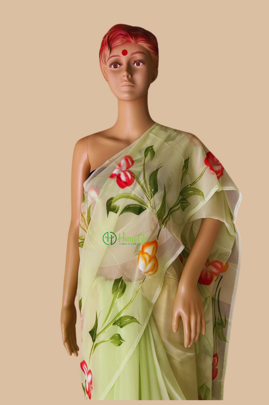 Aruhi pista green hand painted saree