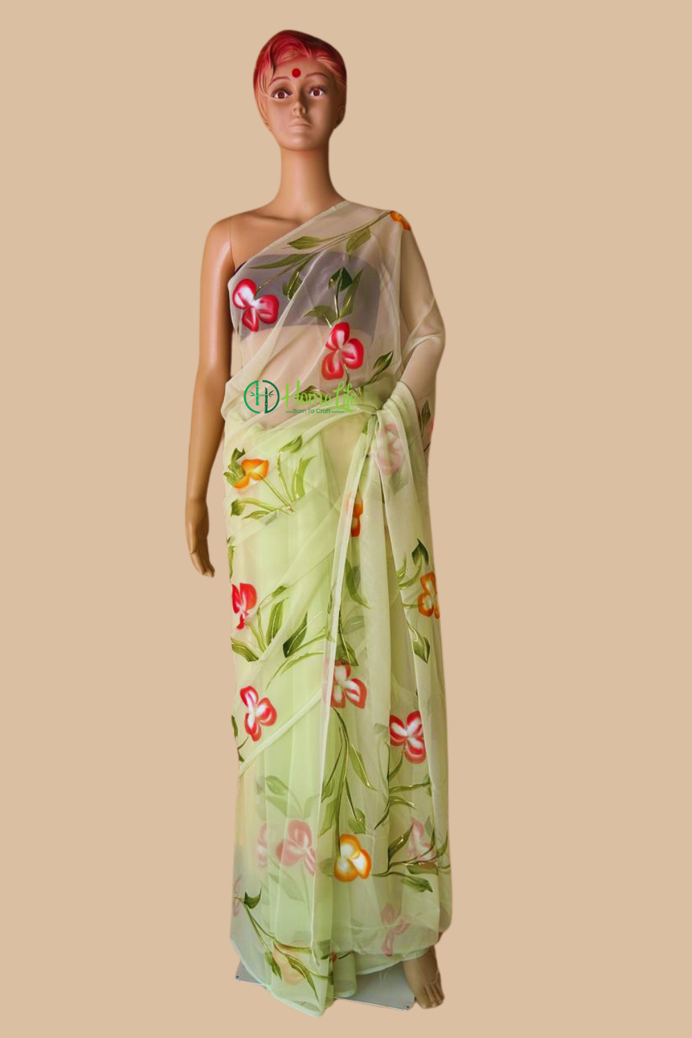 Aruhi pista green hand painted saree
