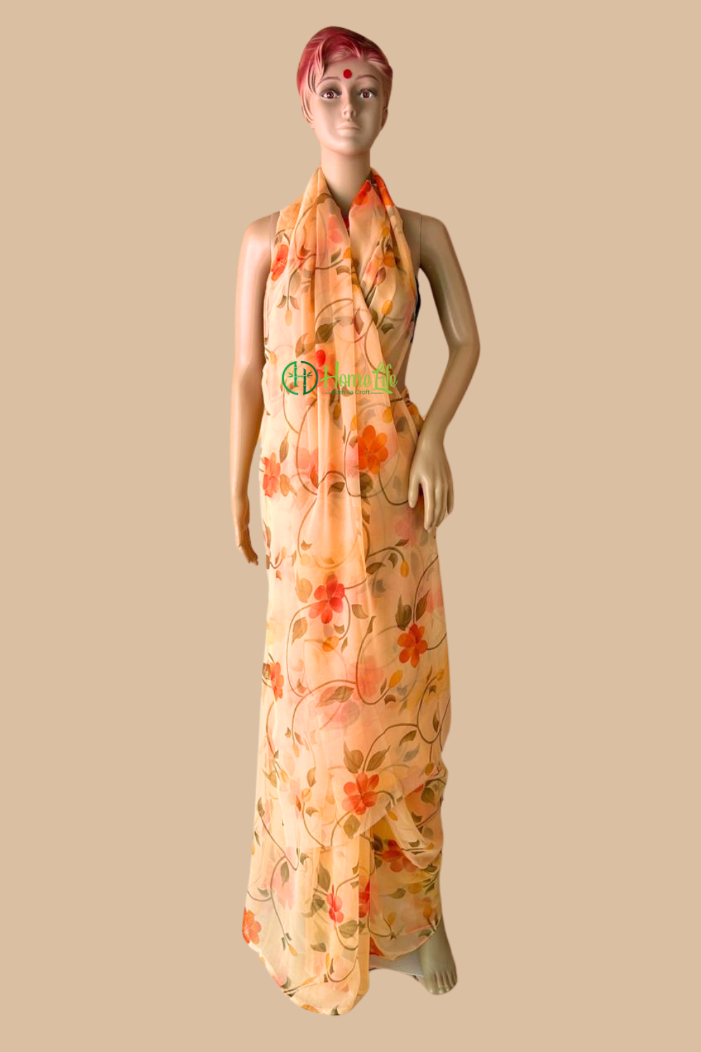 Apricot colour floral saree