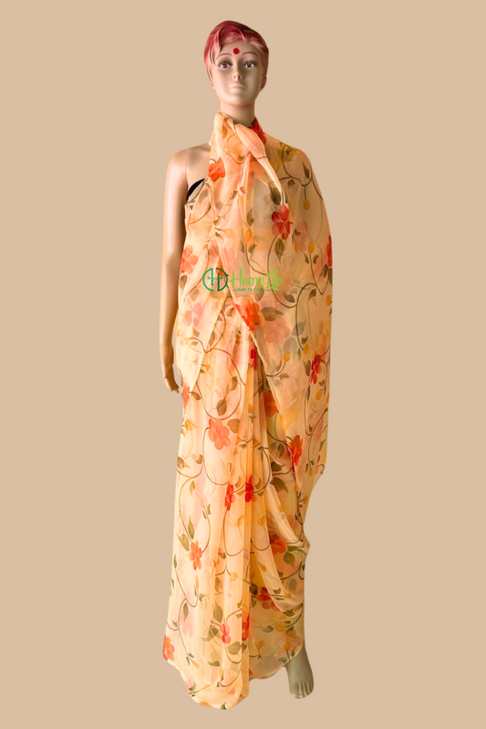 Apricot colour floral saree