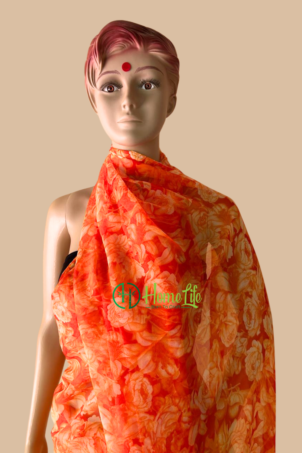 Orange floral saree