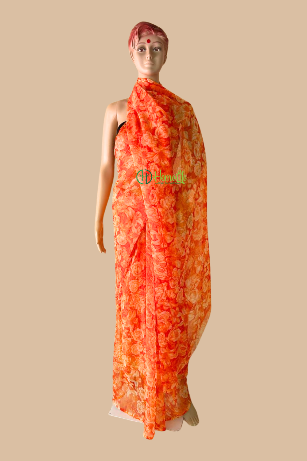 Orange floral saree