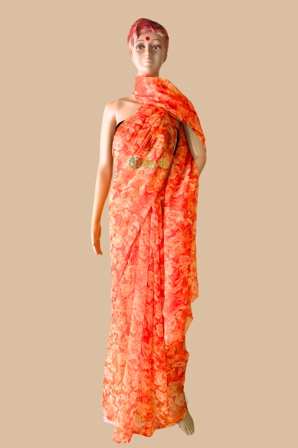 Orange floral saree