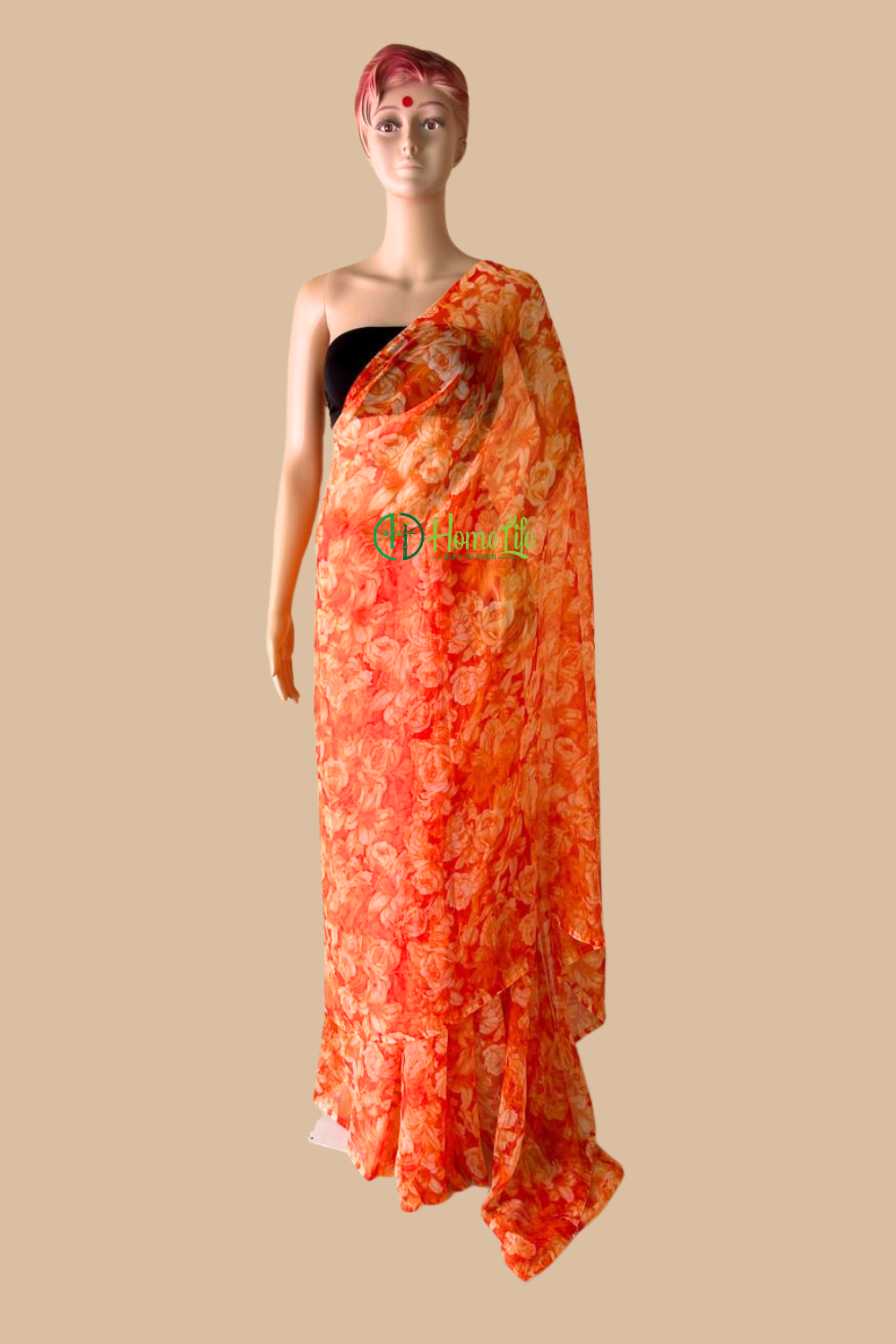 Orange floral saree
