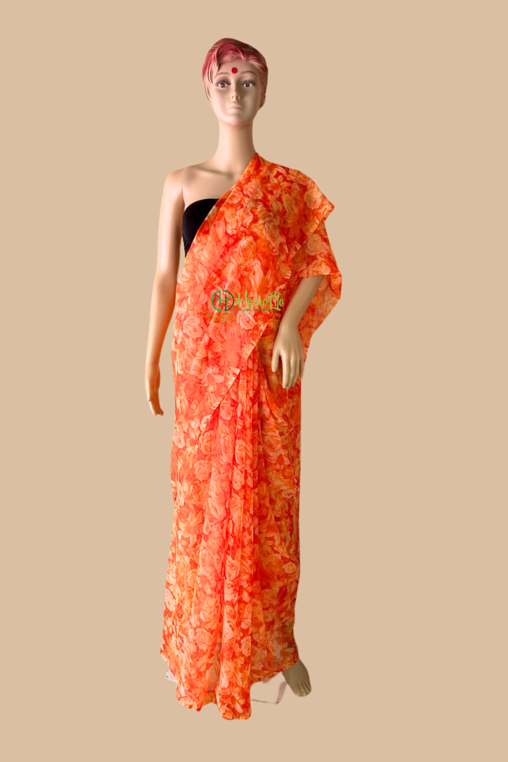 Orange floral saree