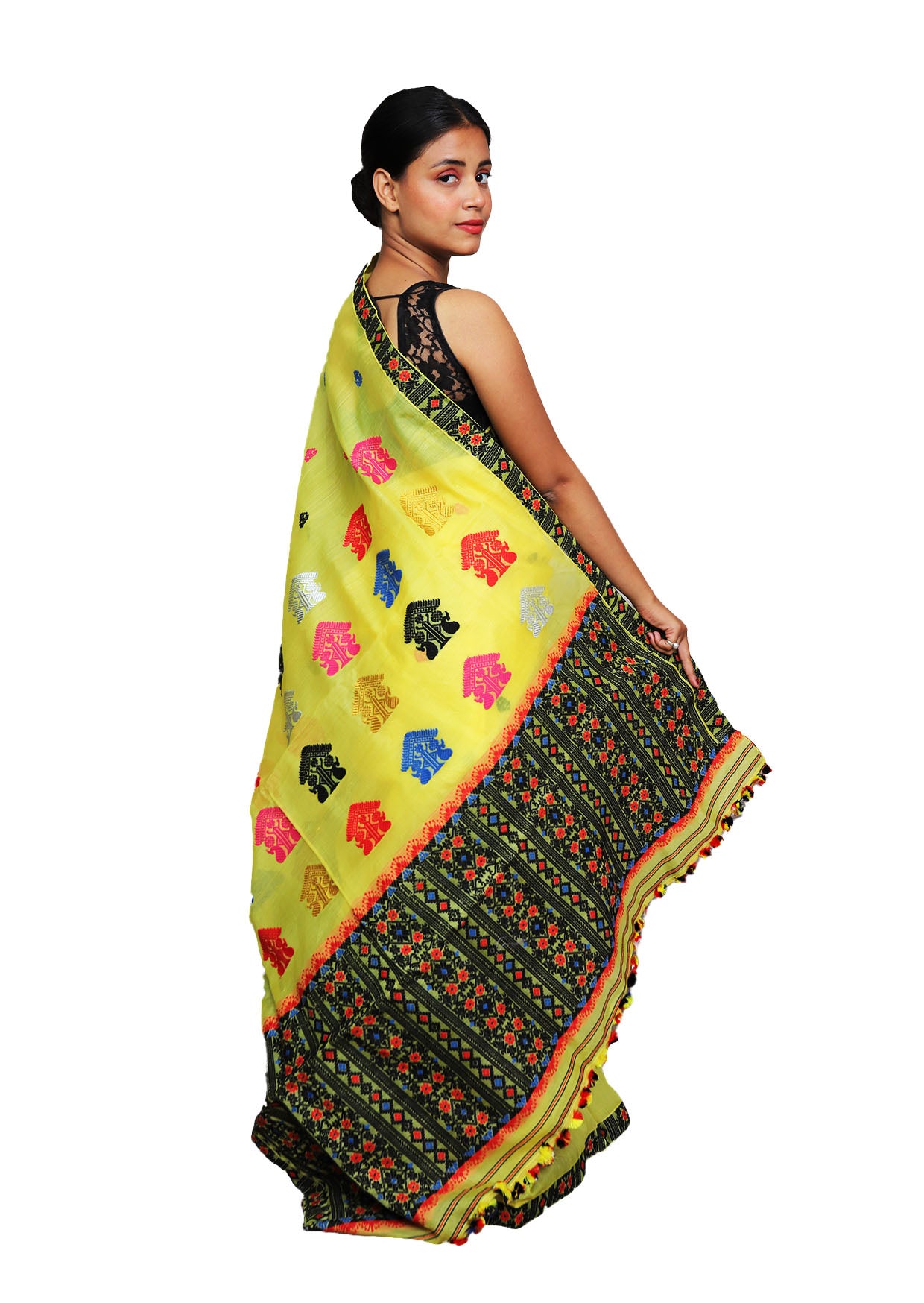 Dyed Nooni Silk Saree (Lemon Yellow)