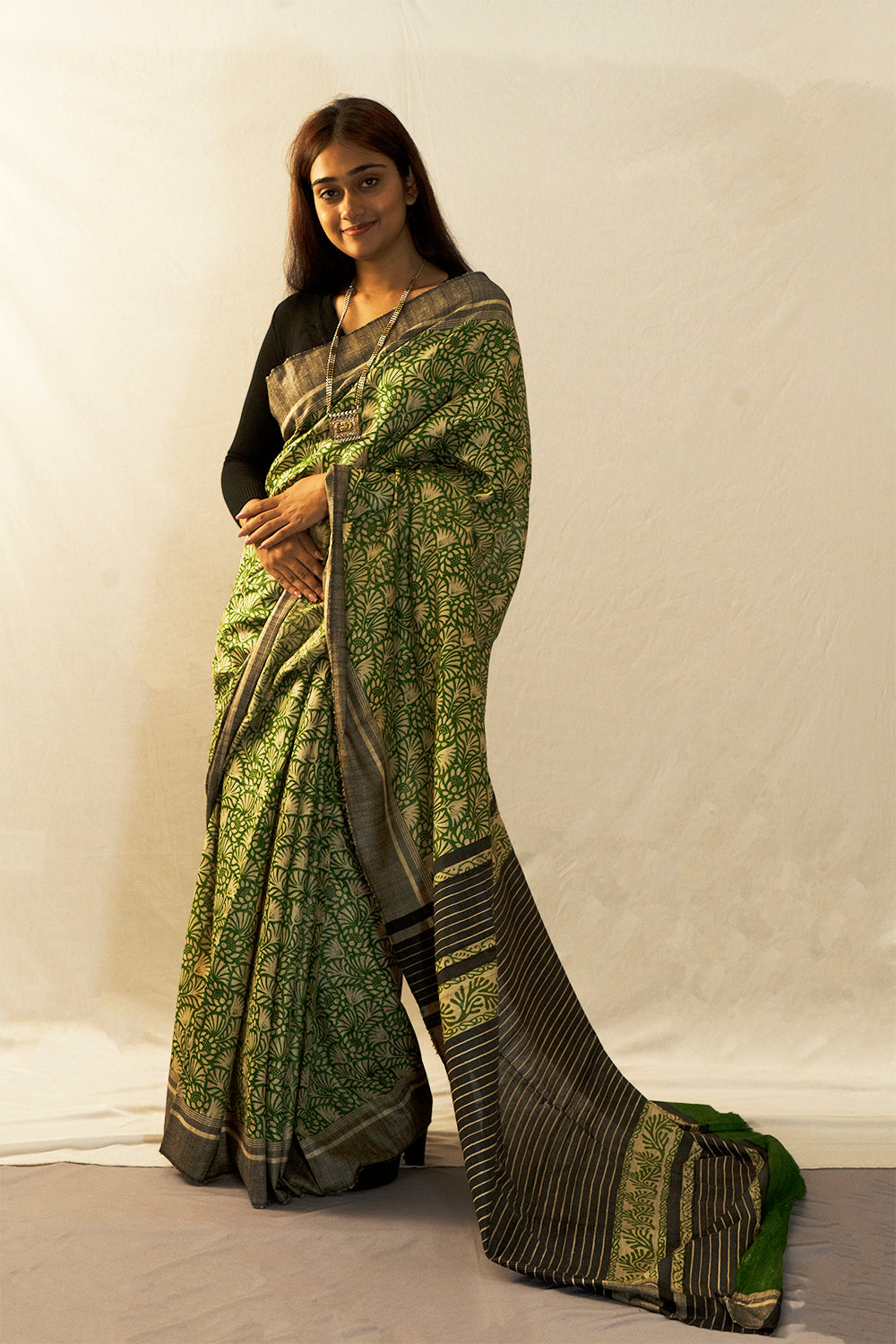 Printed Ghicha Saree (green)