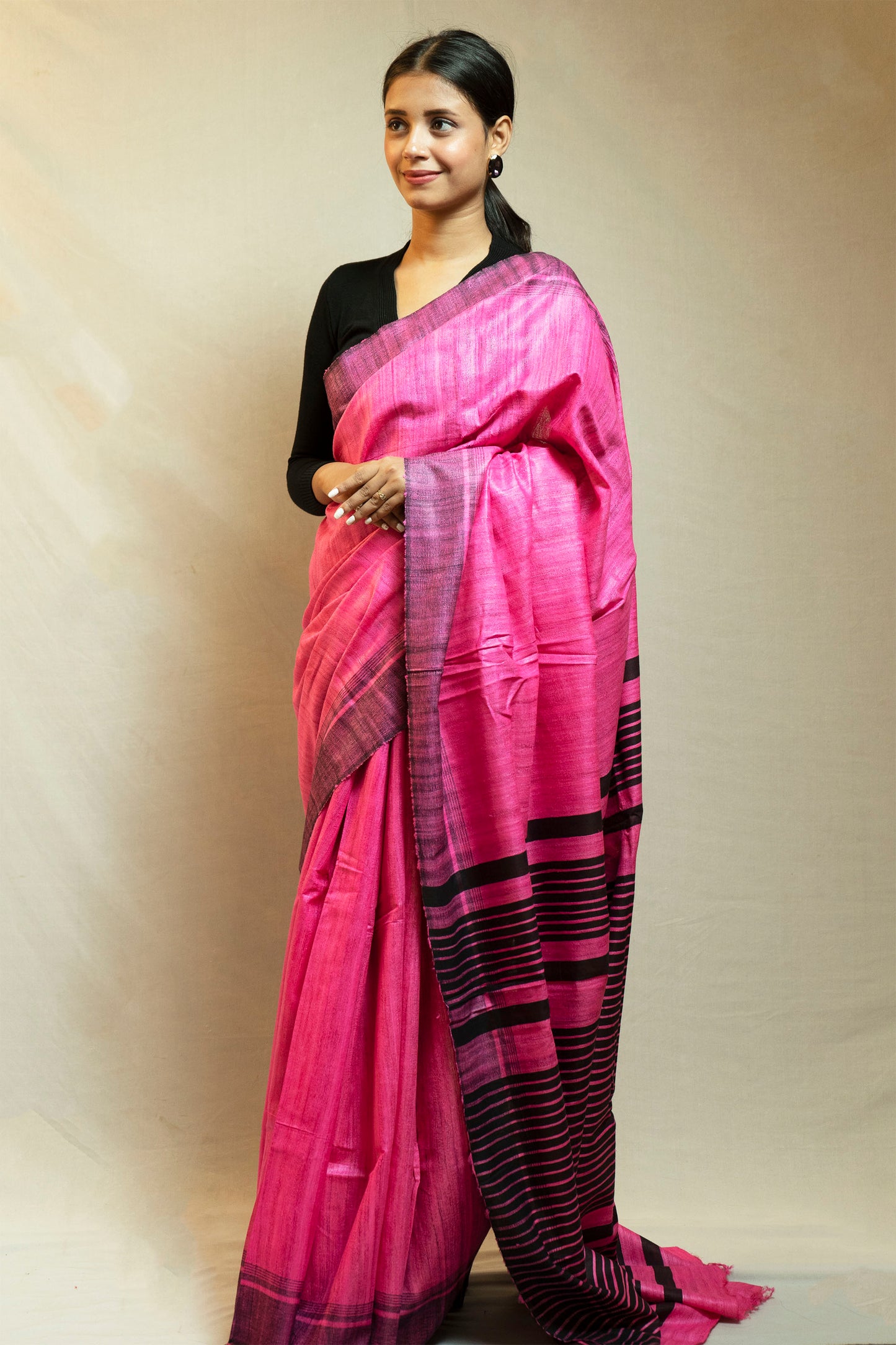 Hot pink Tussar By Ghicha Silk Saree