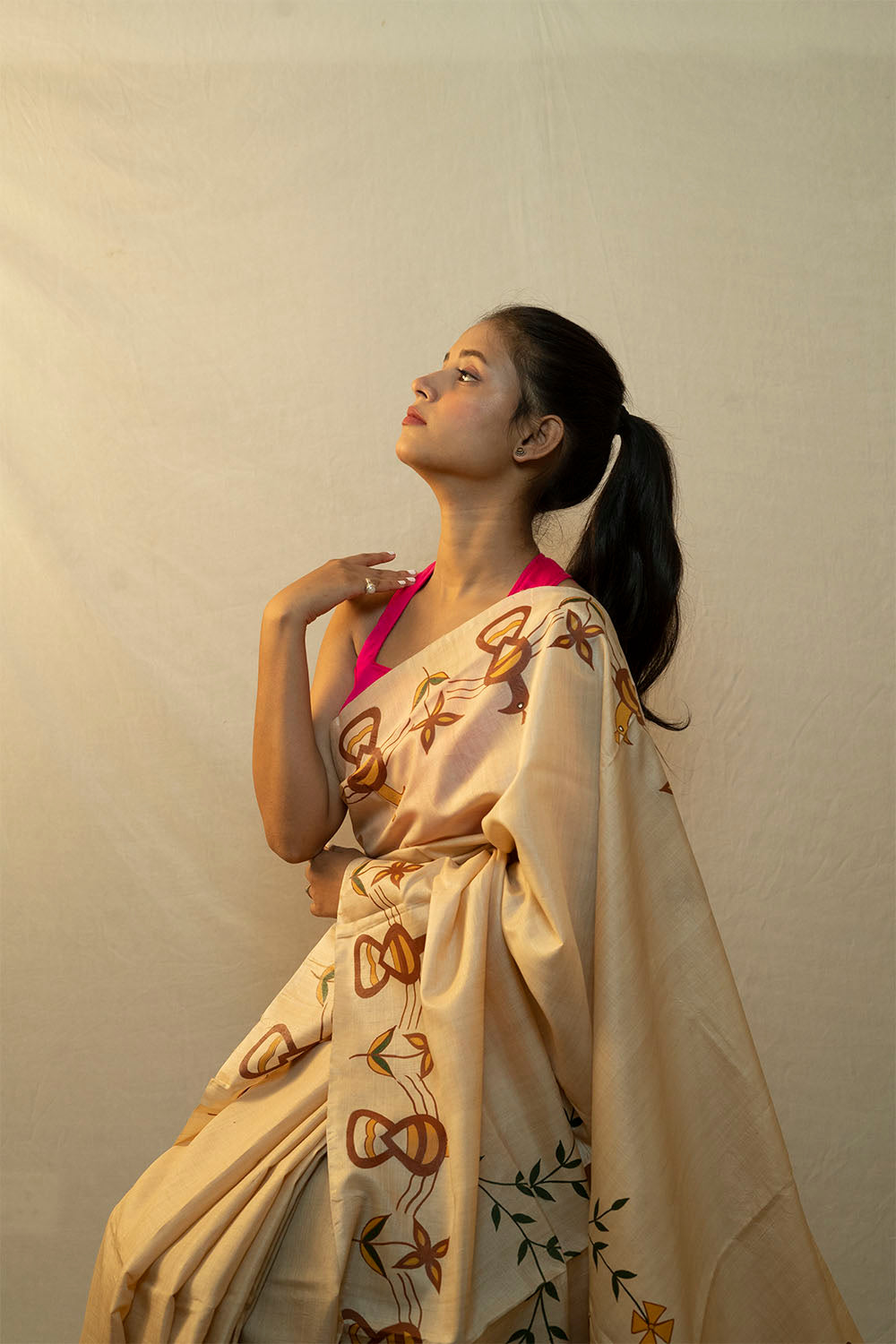 Hand Painted Muga Saree(Beige)