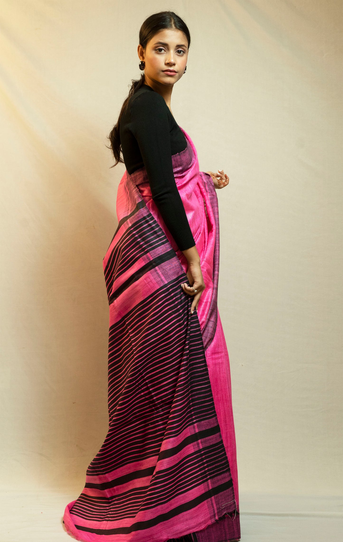 Hot pink Tussar By Ghicha Silk Saree