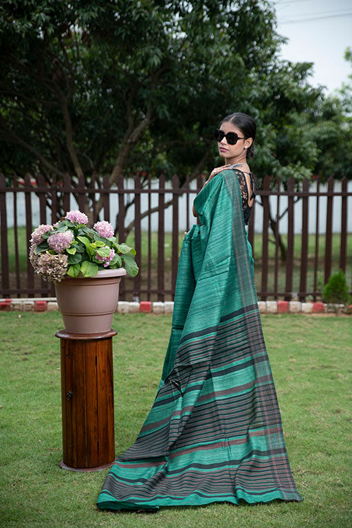 Tussar By Ghicha Silk Saree(green)