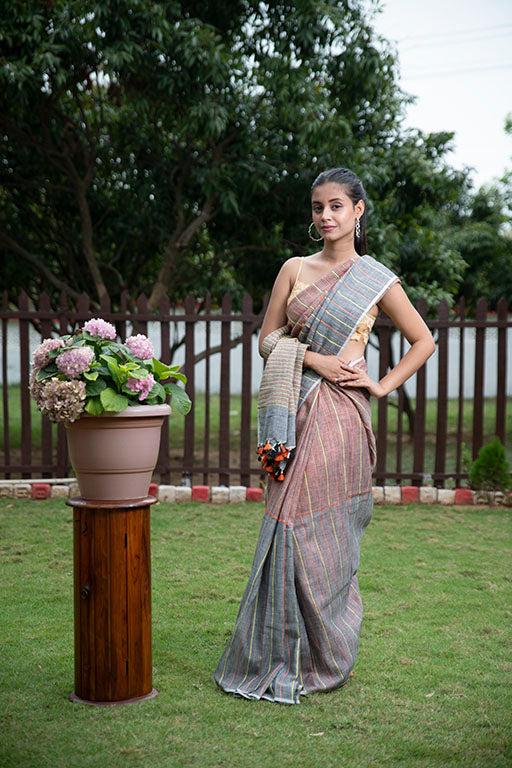 Masrize Cottton Katha Saree (gray)