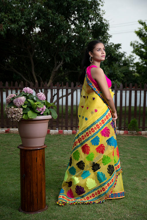 Yellow floral Nooni Silk Saree