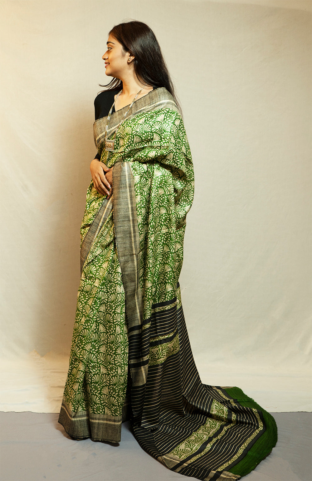 Printed Ghicha Saree (green)