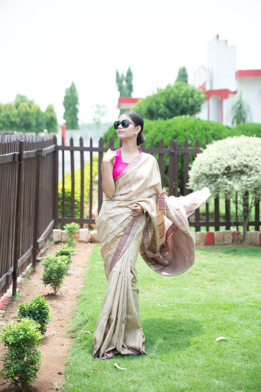 Natural Ghicha Silk saree with purple border