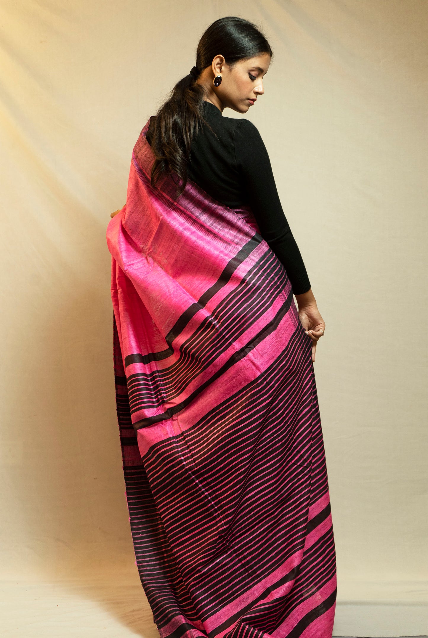 Hot pink Tussar By Ghicha Silk Saree