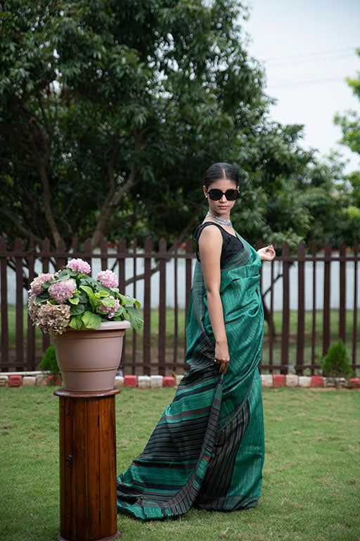 Tussar By Ghicha Silk Saree(green)