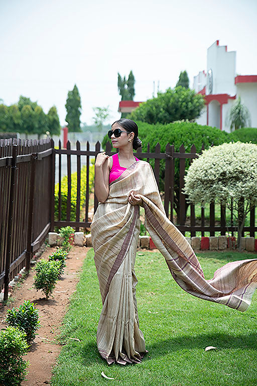 Natural Ghicha Silk saree with purple border