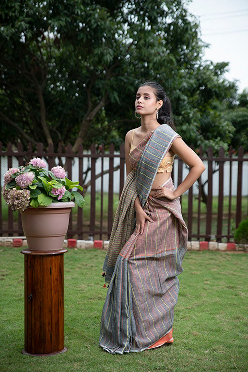 Masrize Cottton Katha Saree (gray)