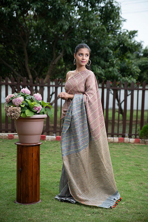 Masrize Cottton Katha Saree (gray)