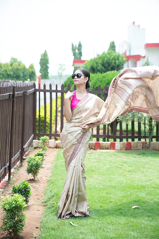 Natural Ghicha Silk saree with purple border