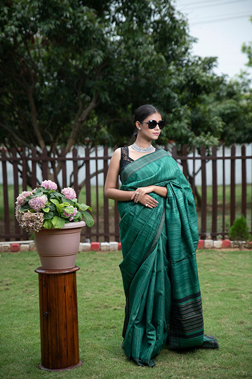 Tussar By Ghicha Silk Saree(green)