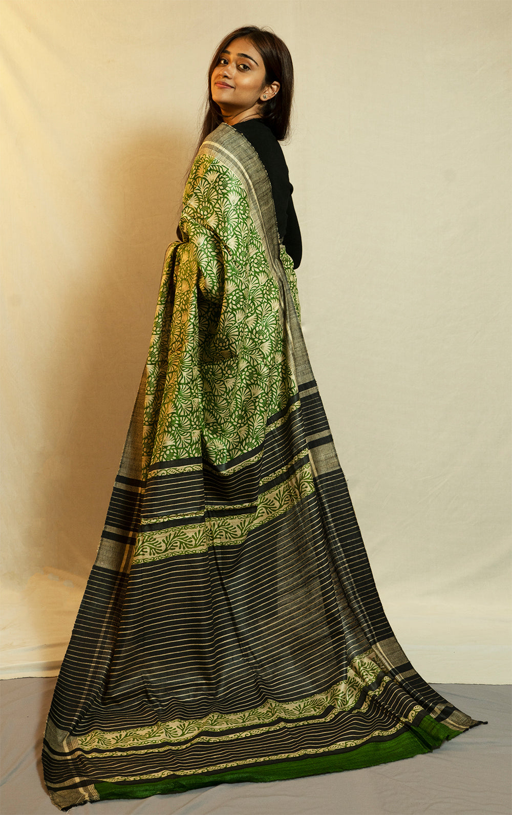 Printed Ghicha Saree (green)