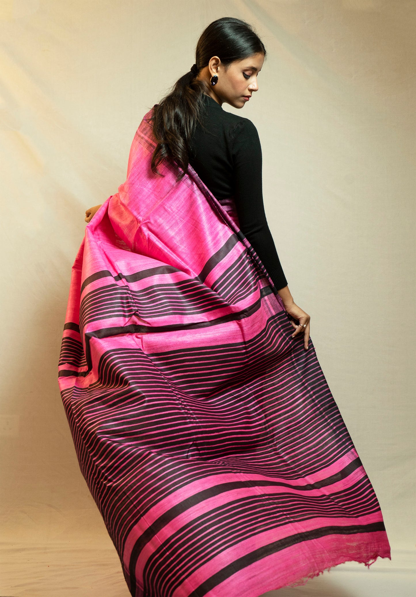 Hot pink Tussar By Ghicha Silk Saree