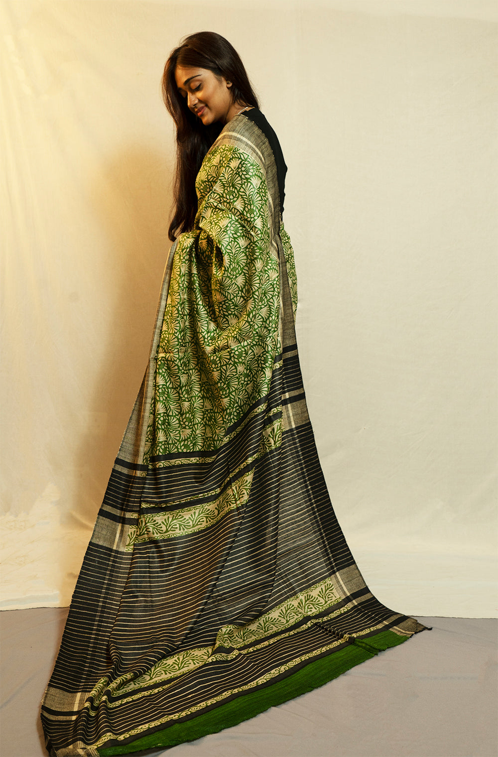 Printed Ghicha Saree (green)