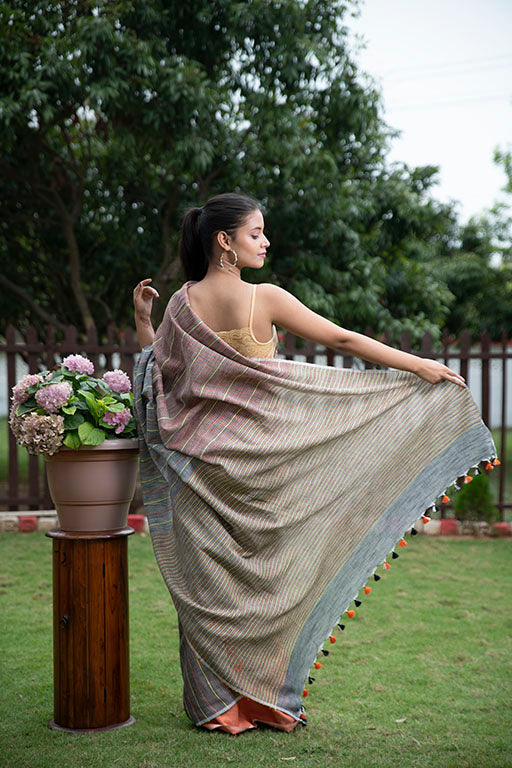 Masrize Cottton Katha Saree (gray)