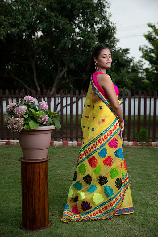 Yellow floral Nooni Silk Saree