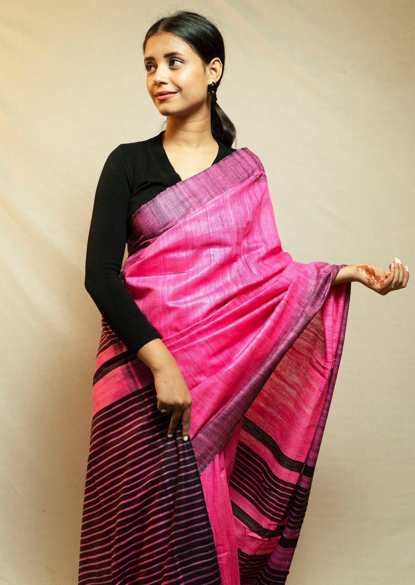 Hot pink Tussar By Ghicha Silk Saree