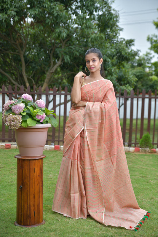 Chilean Pink Katha Saree