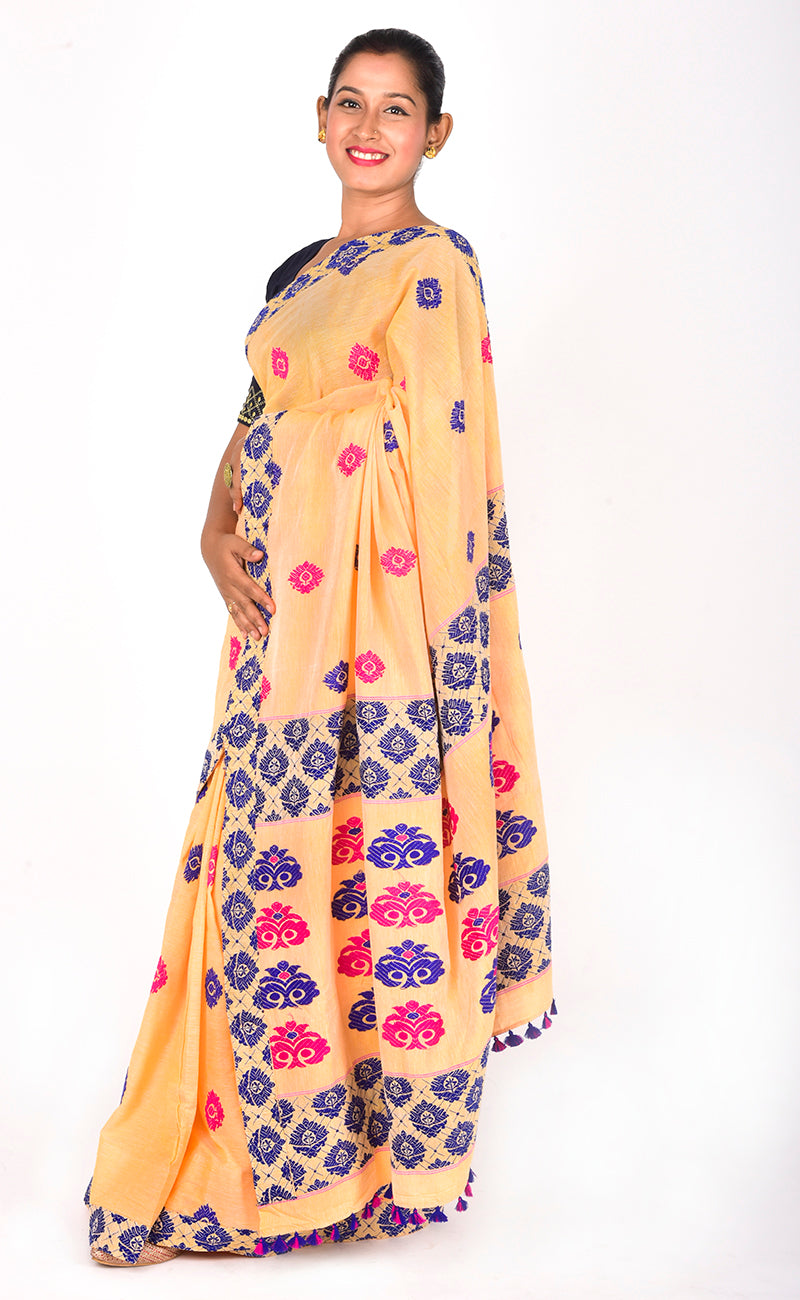 Yellow Orange with blue motif